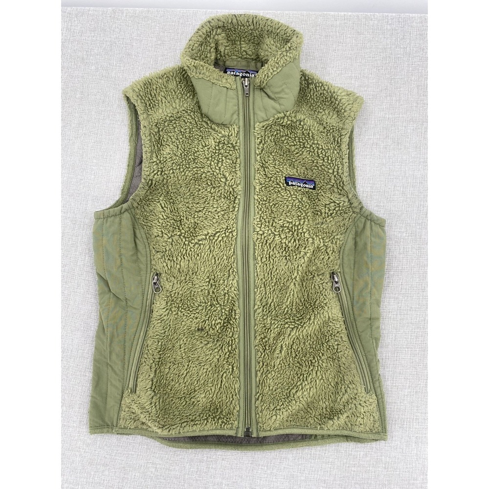 Patagonia Synchilla Womens Full Zip Fleece Vest Olive Green Logo Size Small
